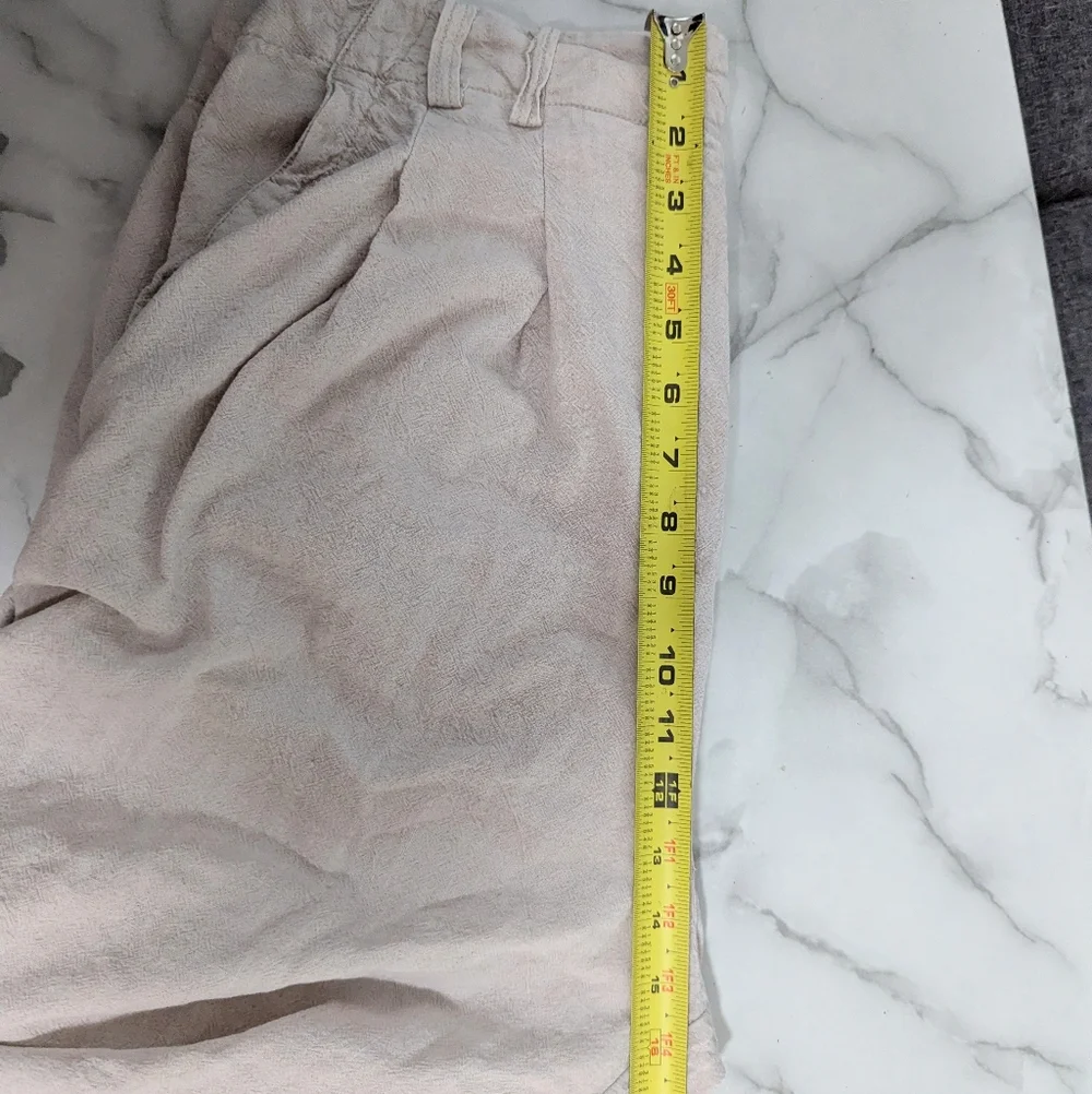 Free People Calla Pleated Trousers Pants Mid Rise Tapered Linen Blend Khaki 12 - Picture 11 of 12